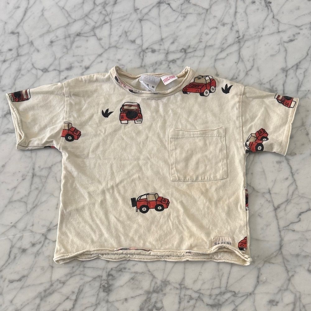 Kids' Zara Sz 12-18 Mo Cream T-Shirt Jeep Red Car Print